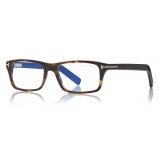 Tom Ford - Blue Block Rectangular Glasses - Occhiali da Vista Rettangolare - Havana Chiaro - FT5663-B -Tom Ford Eyewear