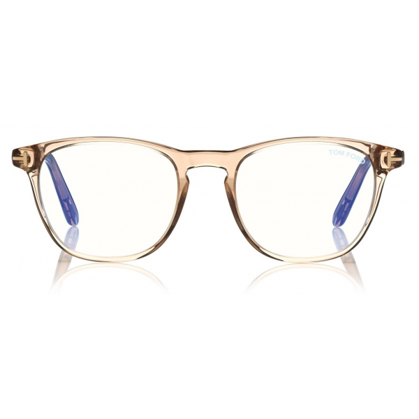 Tom Ford - Blue Block Soft Round Opticals Glasses - Occhiali da Vista Rotondi - Miele Opale - FT5625-B -Tom Ford Eyewear