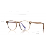 Tom Ford - Blue Block Soft Round Opticals Glasses - Occhiali da Vista Rotondi - Miele Opale - FT5625-B -Tom Ford Eyewear