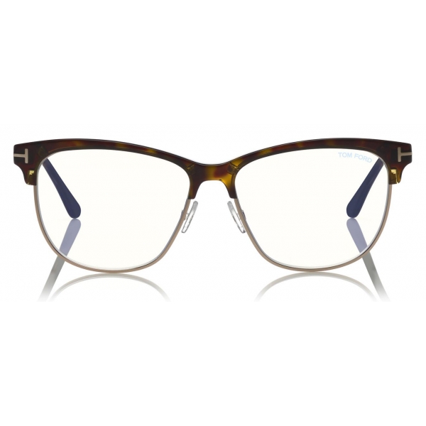 Tom Ford - Blue Block Browline Opticals Glasses - Occhiali da Vista Quadrati - Havana Scuro - FT5546-B-Tom Ford Eyewear