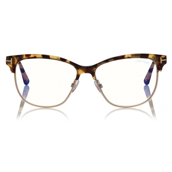 Tom Ford - Blue Block Browline Glasses - Occhiali da Vista Quadrati - Havana Nero a Strisce - FT5546-B -Tom Ford Eyewear