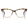 Tom Ford - Blue Block Browline Glasses - Occhiali da Vista Quadrati - Havana Nero a Strisce - FT5546-B -Tom Ford Eyewear