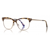 Tom Ford - Blue Block Browline Glasses - Occhiali da Vista Quadrati - Havana Nero a Strisce - FT5546-B -Tom Ford Eyewear