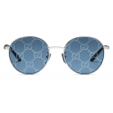 Gucci - Round Sunglasses with GG Lens - Silver Light Blue - Gucci Eyewear