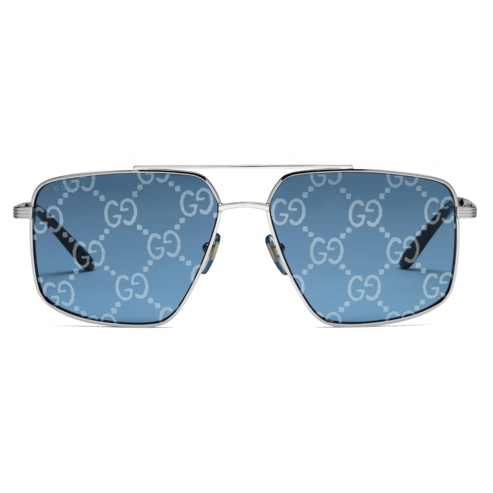 Gucci Aviator Sunglasses With Gg Lens Silver Light Blue Gucci Eyewear Avvenice