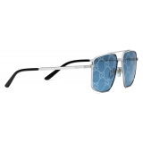 Gucci - Aviator Sunglasses with GG Lens - Silver Light Blue - Gucci Eyewear