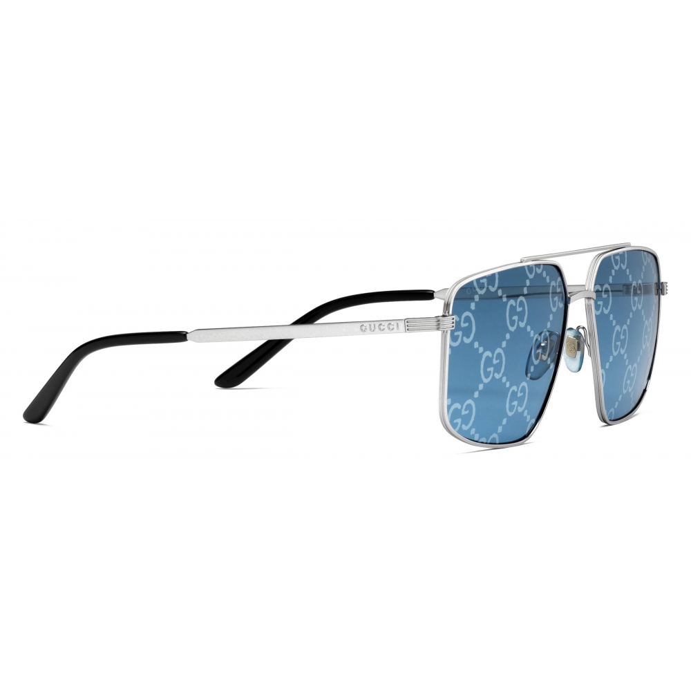 gucci aviator sunglasses with gg lens silver light blue gucci eyewear