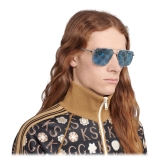 Gucci - Aviator Sunglasses with GG Lens - Silver Light Blue - Gucci Eyewear