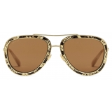 Gucci - Aviator Sunglasses with Leather - Gold Brown - Gucci Eyewear