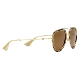 Gucci - Occhiali da Sole Aviator con Dettagli in Pelle - Oro Marrone - Gucci Eyewear