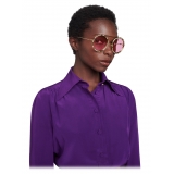 Gucci - Occhiali da Sole Rotondi con Dettagli in Pelle - Oro Rosa - Gucci Eyewear
