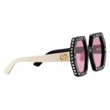 Gucci - Square Sunglasses with Crystals - Black Yellow - Gucci Eyewear