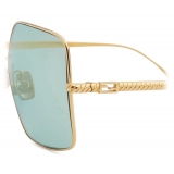 Fendi - Baguette - Occhiali da Sole Quadrata Oversize - Oro Verde Argento - Occhiali da Sole - Fendi Eyewear