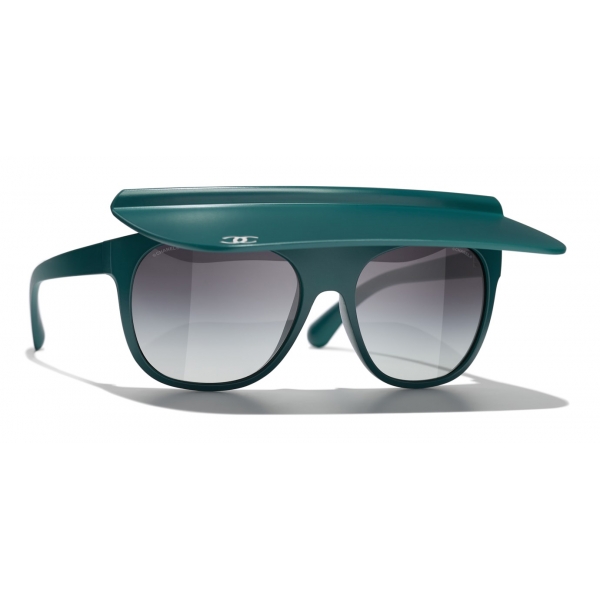 Chanel - Occhiali da Sole a Visiera - Verde Scuro Grigio - Chanel Eyewear