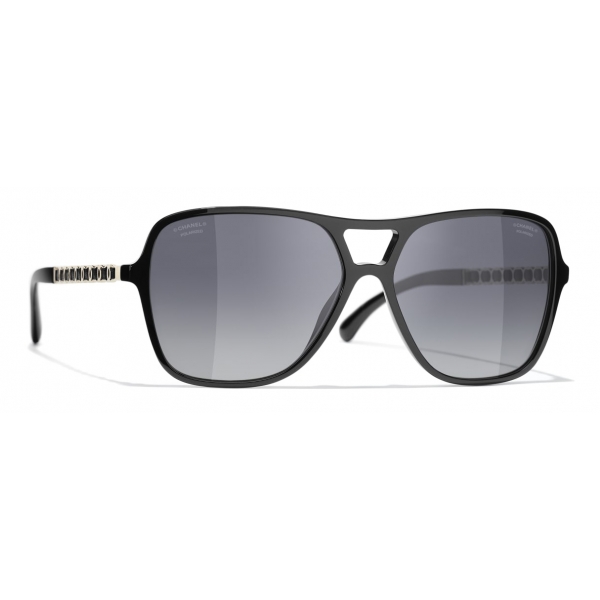 Chanel - Pilot Sunglasses - Black Gold Gray - Chanel Eyewear