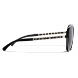 Chanel - Occhiali da Sole Pilota - Nero Oro Grigio - Chanel Eyewear