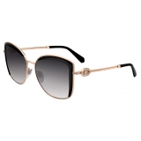 Bulgari - Squared Metal Sunglasses with Serpenti Openwork Metal Décor with Crystals - Pink Gold Black - Bulgari Eyewear