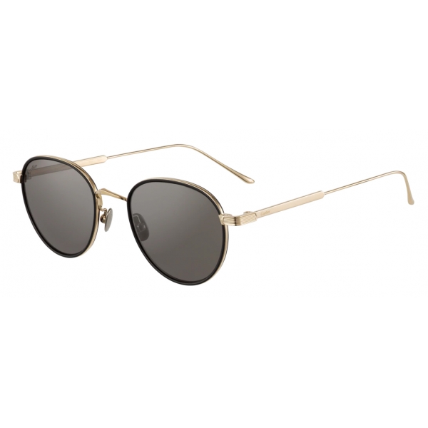 Cartier - Round - Black Composite and Smooth Golden-Finish Titanium Gray Lenses - C de Cartier- Sunglasses - Cartier Eyewear