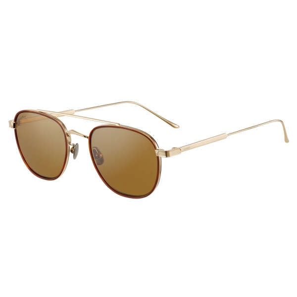 Cartier - Round - Tortoiseshell Composite and Smooth Golden-Finish Titanium Brown Lenses - C de Cartier-Cartier Eyewear