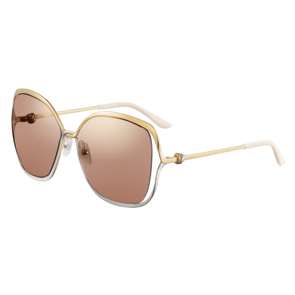 Cartier - Square - Smooth Golden-Finish and Platinum-Finish Metal Brown Lenses -Trinity - Cartier Eyewear