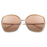 Cartier - Square - Smooth Golden-Finish and Platinum-Finish Metal Brown Lenses -Trinity - Cartier Eyewear
