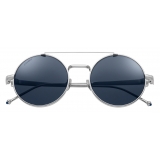 Cartier - Round - Smooth Platinum-Finish Titanium Blue Lenses - Pasha de Cartier- Sunglasses - Cartier Eyewear