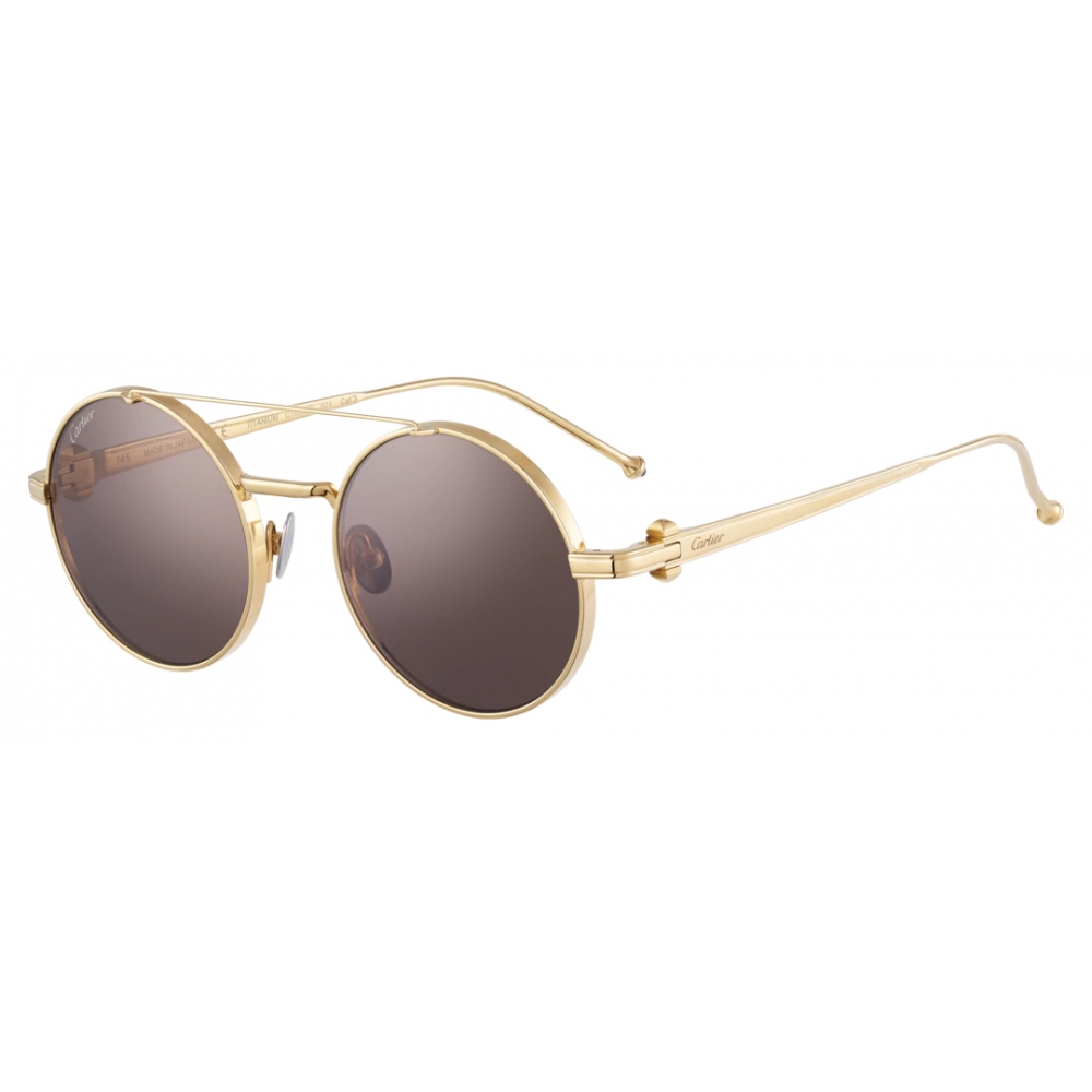 Cartier Round Smooth Golden Finish Titanium Gray Lenses