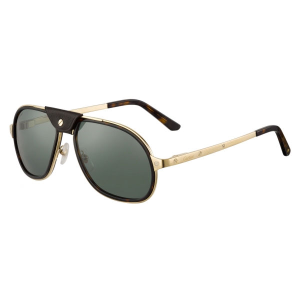 Cartier - Pilot - Smooth and Brushed Golden-Finish Metal Green Lenses - Santos de Cartier - Cartier Eyewear