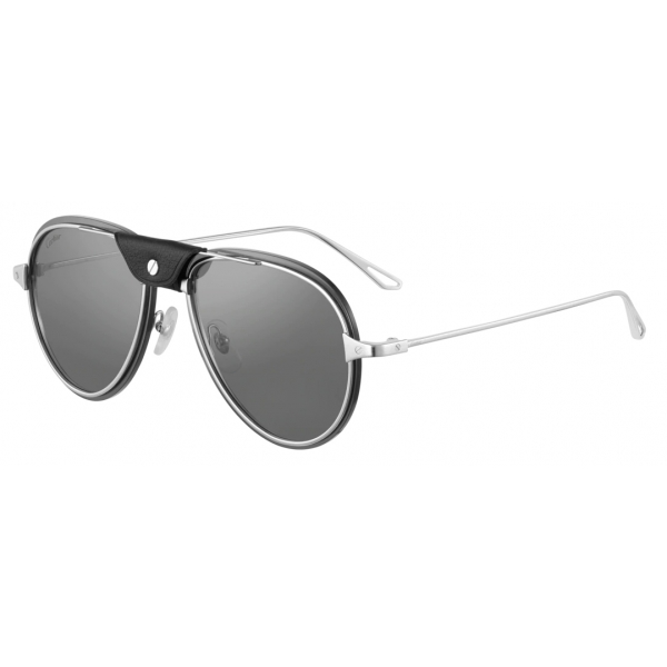 Cartier - Pilot - Smooth and Brushed Platinum-Finish Metal Gray Lenses- Santos de Cartier-Cartier Eyewear