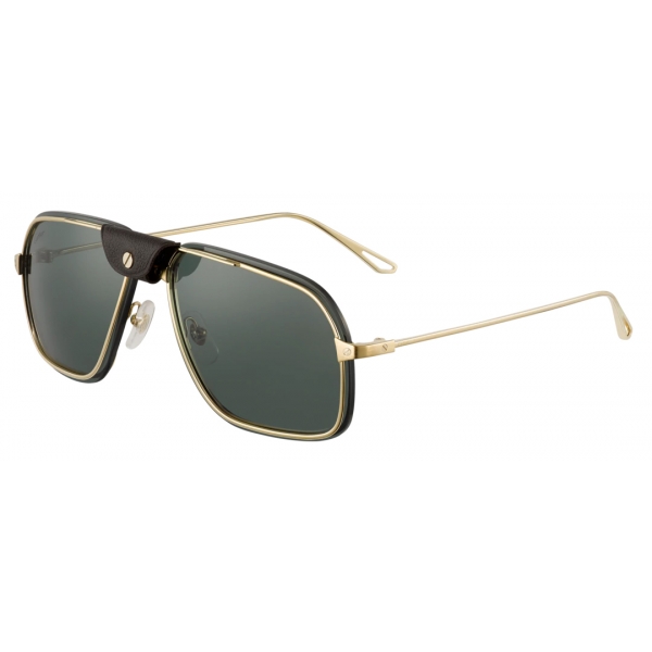 Cartier - Pilot - Smooth Golden-Finish Metal Green Lenses - Santos de Cartier- Sunglasses - Cartier Eyewear