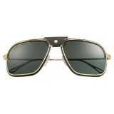 Cartier - Pilot - Smooth Golden-Finish Metal Green Lenses - Santos de Cartier- Sunglasses - Cartier Eyewear