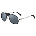 Cartier - Pilot - Smooth and Brushed Metal Blue Lenses with Silver Flash - Santos de Cartier-Cartier Eyewear