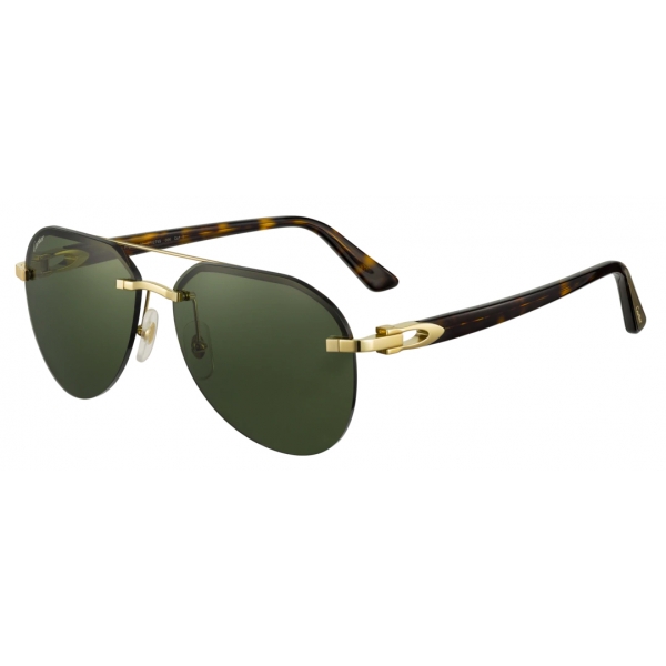 Cartier - Pilot - Smooth Golden-Finish Metal Green Lenses - Decor C de Cartier- Sunglasses - Cartier Eyewear