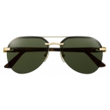 Cartier - Pilot - Smooth Golden-Finish Metal Green Lenses - Decor C de Cartier- Sunglasses - Cartier Eyewear