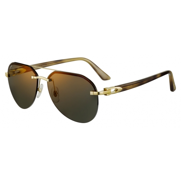 Cartier - Pilot - Smooth Golden-Finish Metal Gray Lenses with Golden Flash - Decor C de Cartier-Cartier Eyewear