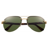 Cartier - Pilot - Smooth Golden-Finish Metal Green Lenses - Decor C de Cartier- Sunglasses - Cartier Eyewear