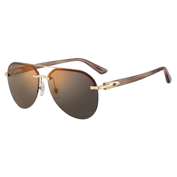 Cartier - Pilot - Smooth Golden-Finish Metal Gray Lenses with Golden Flash - Decor C de Cartier-Cartier Eyewear