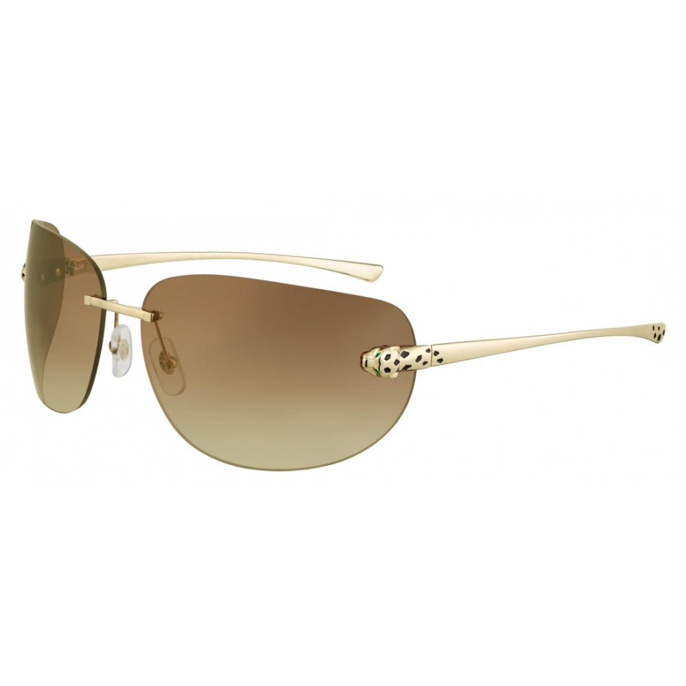 Cartier - Round - Smooth Golden-Finish Metal Graduated Brown Lenses ...