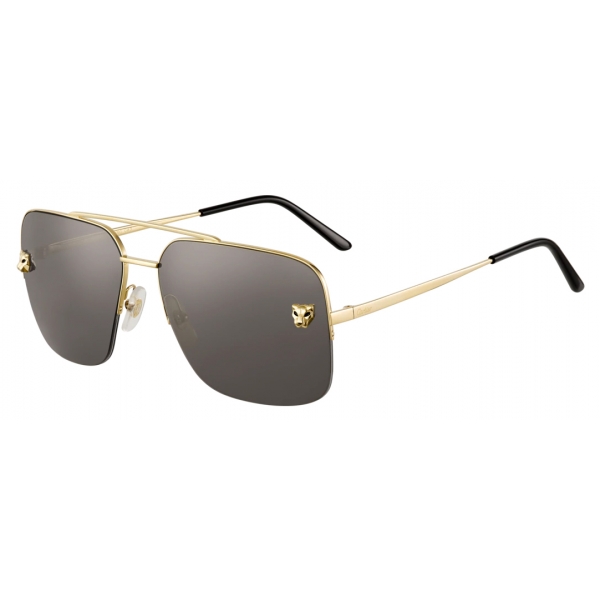 Cartier - Navigator -Golden-Finish Metal Gray Lenses - Panthère de Cartier- Sunglasses - Cartier Eyewear