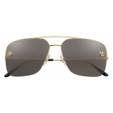 Cartier - Navigator -Golden-Finish Metal Gray Lenses - Panthère de Cartier- Sunglasses - Cartier Eyewear