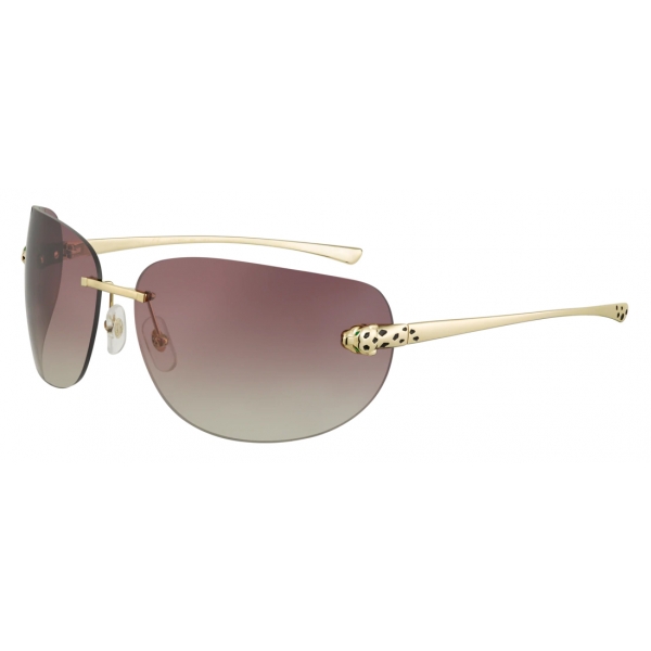 Cartier - Round - Smooth Golden-Finish Metal Graduated Purple Lenses - Panthère de Cartier-Cartier Eyewear