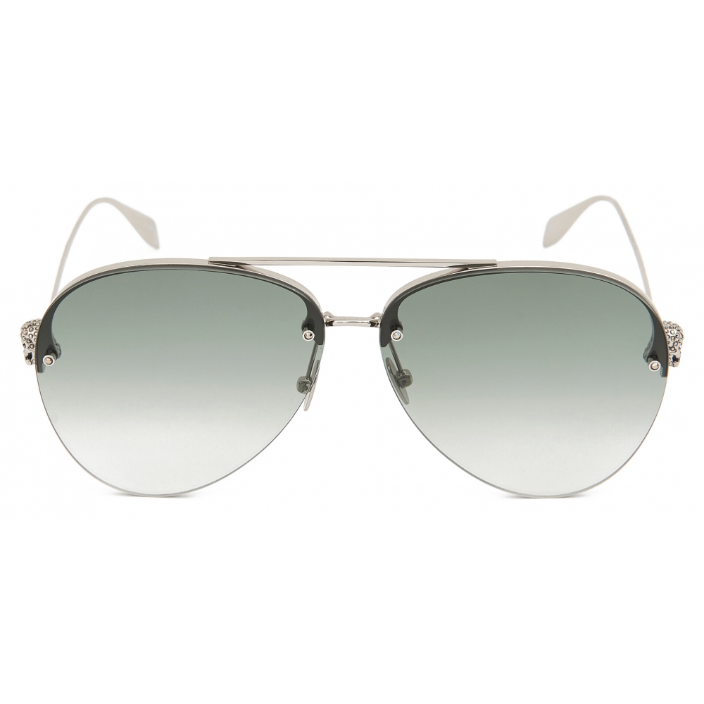 Alexander McQueen - Skull Jeweled Pilot Sunglasses - Silver Green - Alexander McQueen Eyewear
