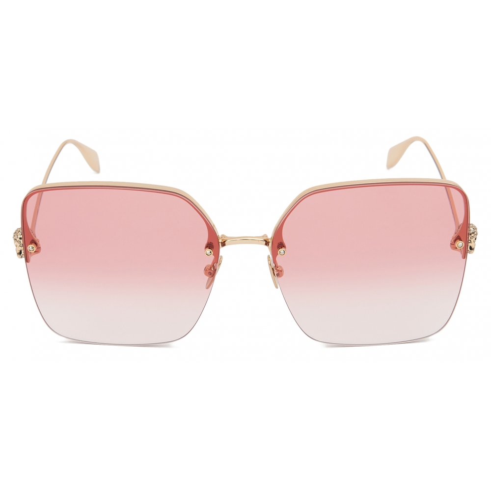 Alexander McQueen - Skull Jeweled Square Sunglasses - Gold Red - Alexander McQueen Eyewear