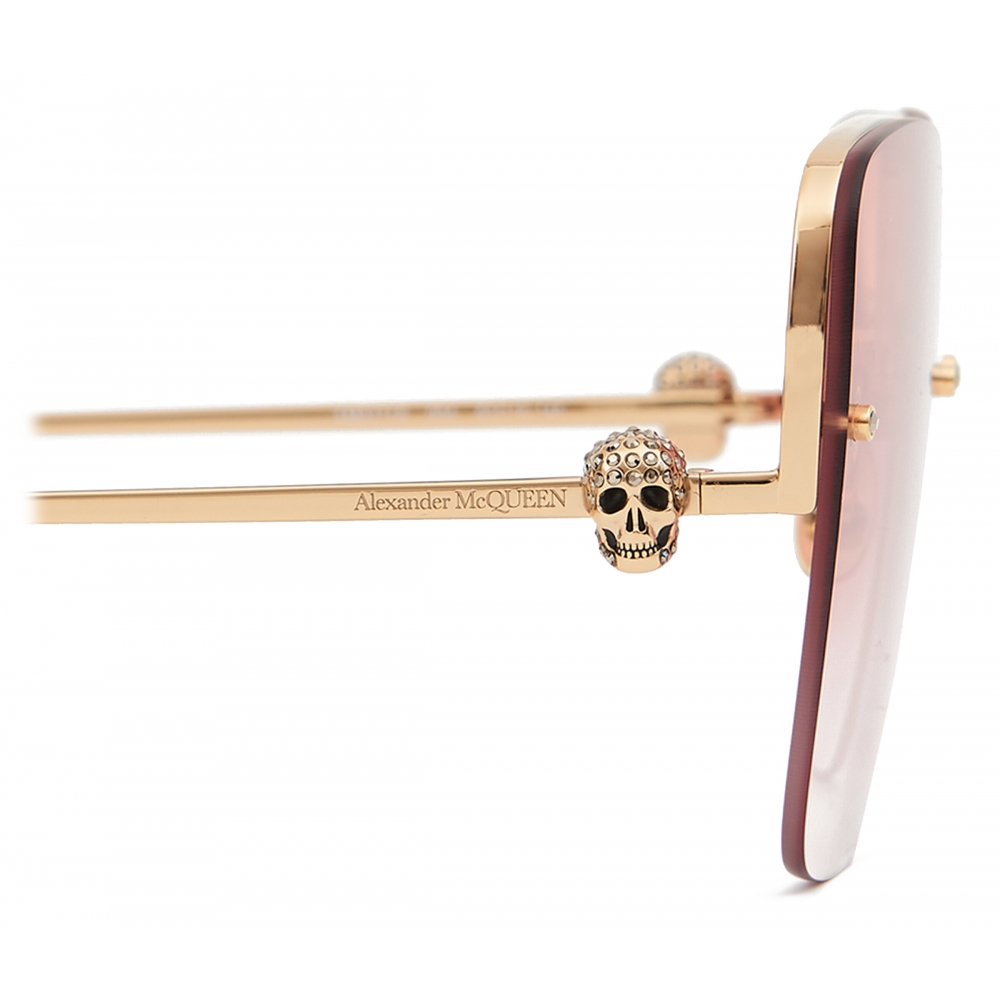 Alexander McQueen - Skull Jeweled Square Sunglasses - Gold Red 