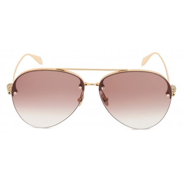 Alexander McQueen - Skull Jeweled Pilot Sunglasses - Brown Gold ...