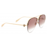 Alexander McQueen - Skull Jeweled Pilot Sunglasses - Brown Gold - Alexander McQueen Eyewear