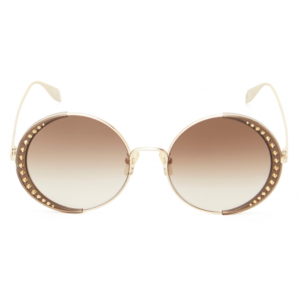 Alexander McQueen - Occhiali da Sole Rotondi con Lenti Borchiate - Oro Marrone - Alexander McQueen Eyewear