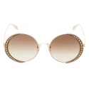 Alexander McQueen - Studded Lens Round Sunglasses - Gold Brown - Alexander McQueen Eyewear