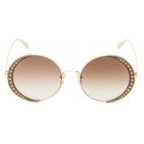 Alexander McQueen - Studded Lens Round Sunglasses - Gold Brown - Alexander McQueen Eyewear