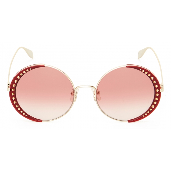 Alexander McQueen - Occhiali da Sole Rotondi con Lenti Borchiate - Oro Rosso - Alexander McQueen Eyewear